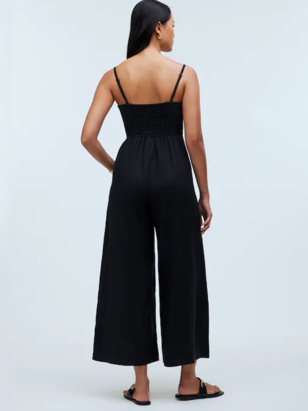 Madewell Black Wide-Leg Smocked Jumpsuit